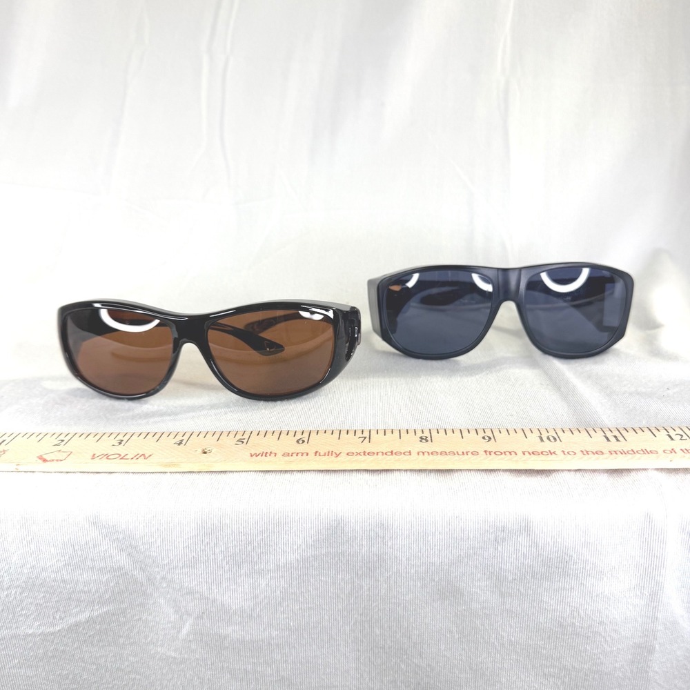Solar Shield Fit Over Sunglasses Lot of 2 Polarized Amber & Matte Black FO-021